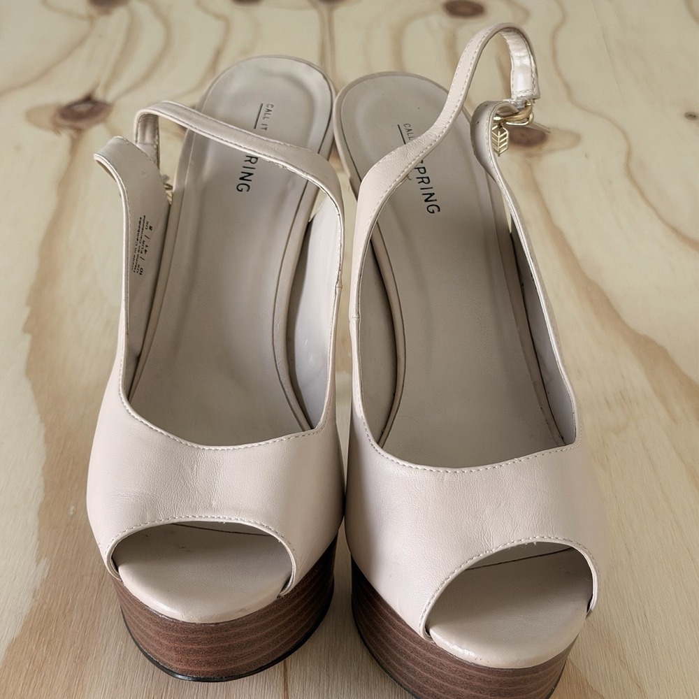 Call It Spring Women's Platform Sandals High Heels Size 10 Open Toe Beige